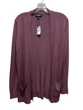 Express Open Front Cardigan Mauve Purple Long Sleeve Pocket Women Size Small NWT